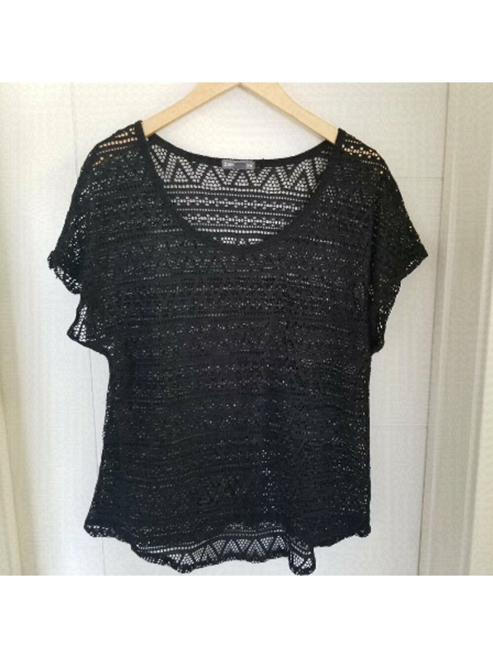Warehouse One Lace Top Short Sleeve Black Size xl